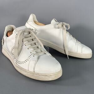VALENTINO Size 10 White Perforated Leather Lace-Up Sneakers